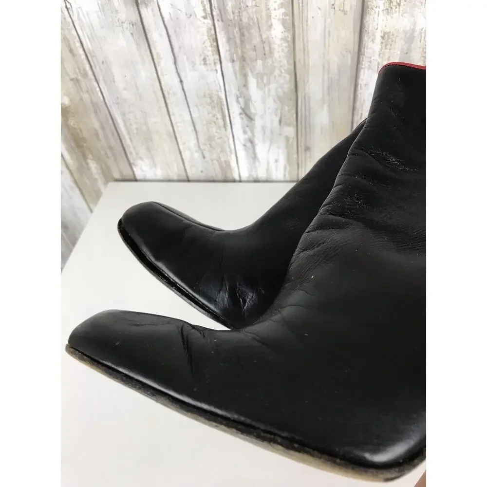 VINTAGE Karl Lagerfeld Paris ZILON Black Red Stiletto Heel Boots 7 FRANCE Y2K